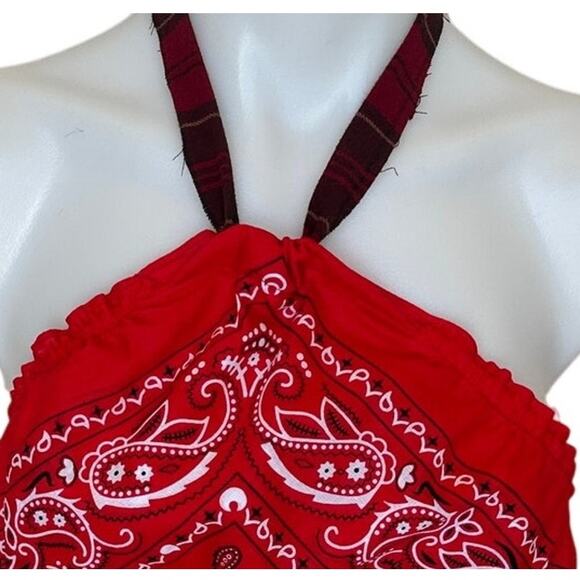 Bandana Halter Top Crop One Size Festival Western Red Handcrafted Unique NEW - Picture 4 of 5